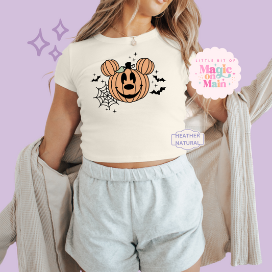 PRINTED ORANGE PUMPKIN - EXCLUSIVE TO MoM - WOMENS CROPPED RIBBED BABY TEE