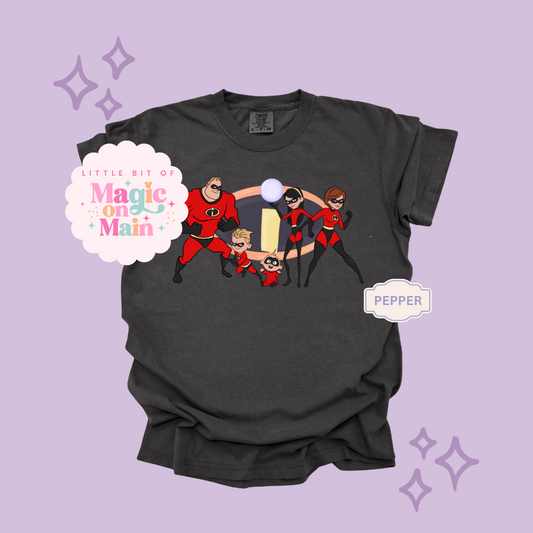 PRINTED SUPER HERO FAMILY NO SPARKLE - EXCLUSIVE TO MoM - ADULT T-SHIRT