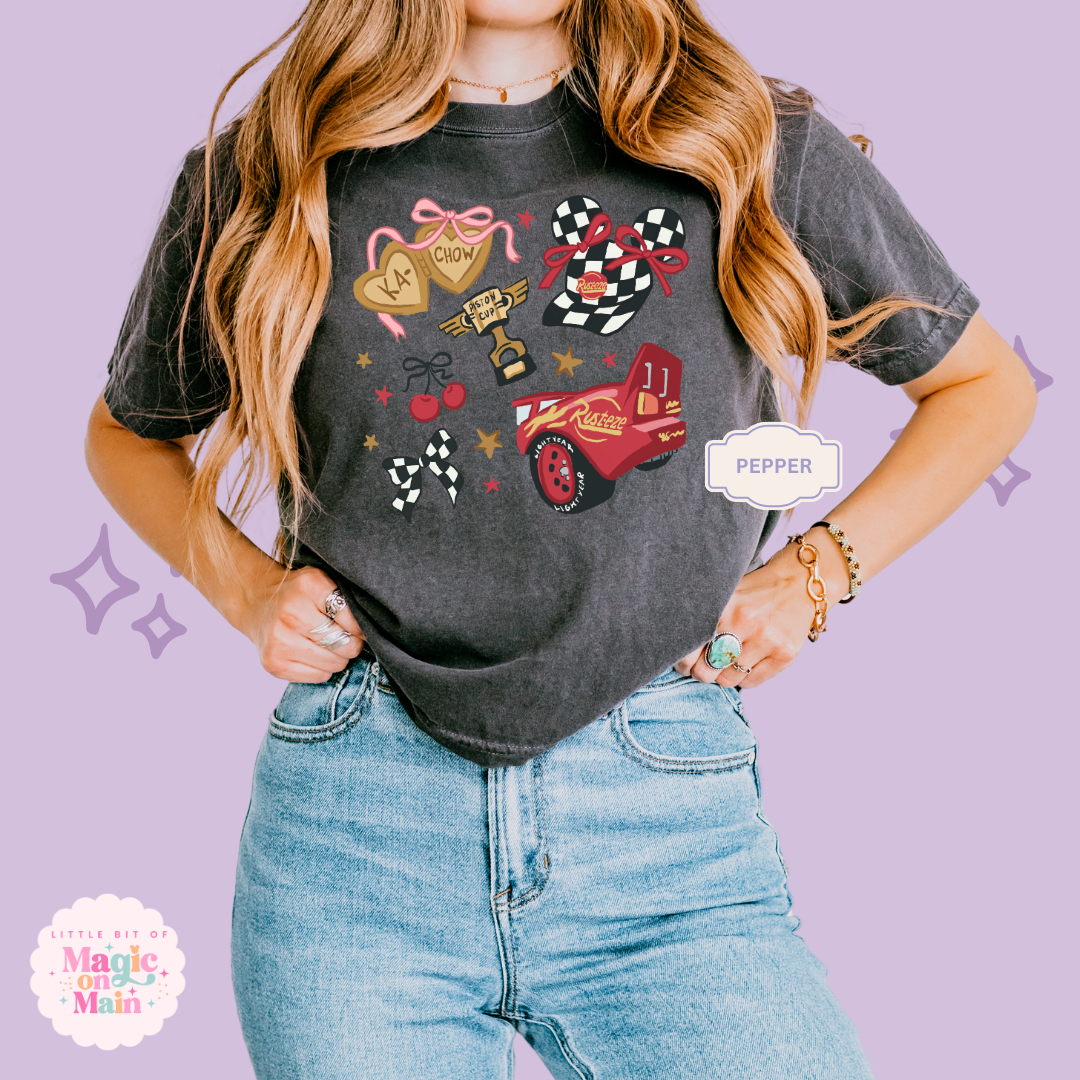 PRINTED RED CAR ELEMENTS COQUETTE - WOMENS BOXY T-SHIRT