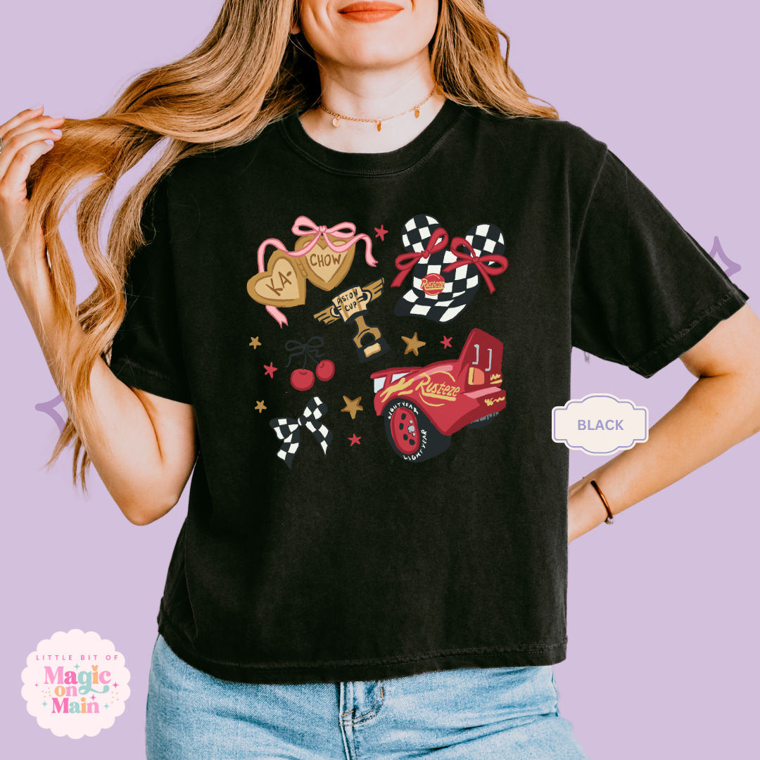 PRINTED RED CAR ELEMENTS COQUETTE - WOMENS BOXY T-SHIRT