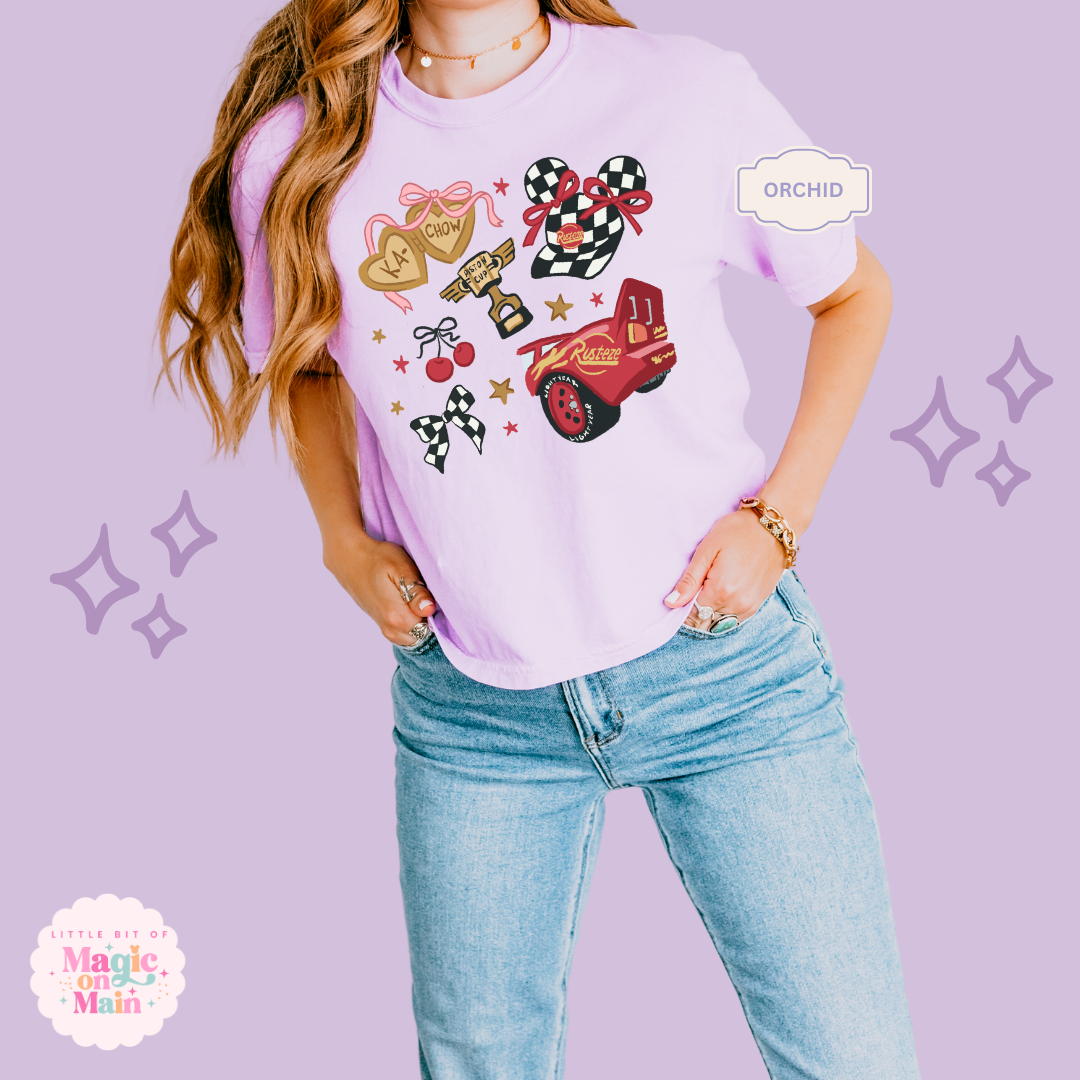 PRINTED RED CAR ELEMENTS COQUETTE - WOMENS BOXY T-SHIRT