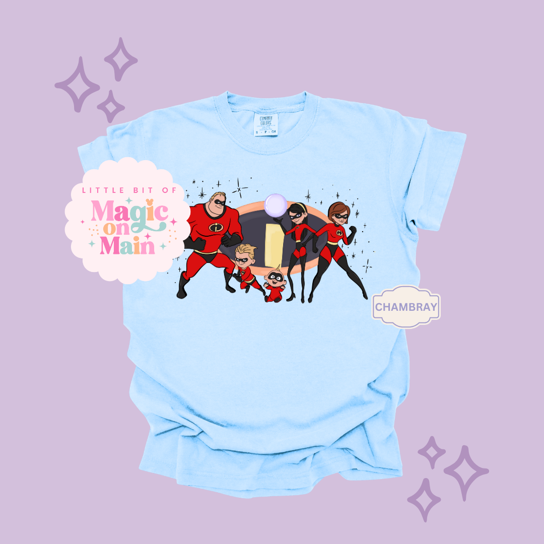 PRINTED SUPER HERO FAMILY W/SPARKLE - EXCLUSIVE TO MoM - ADULT T-SHIRT