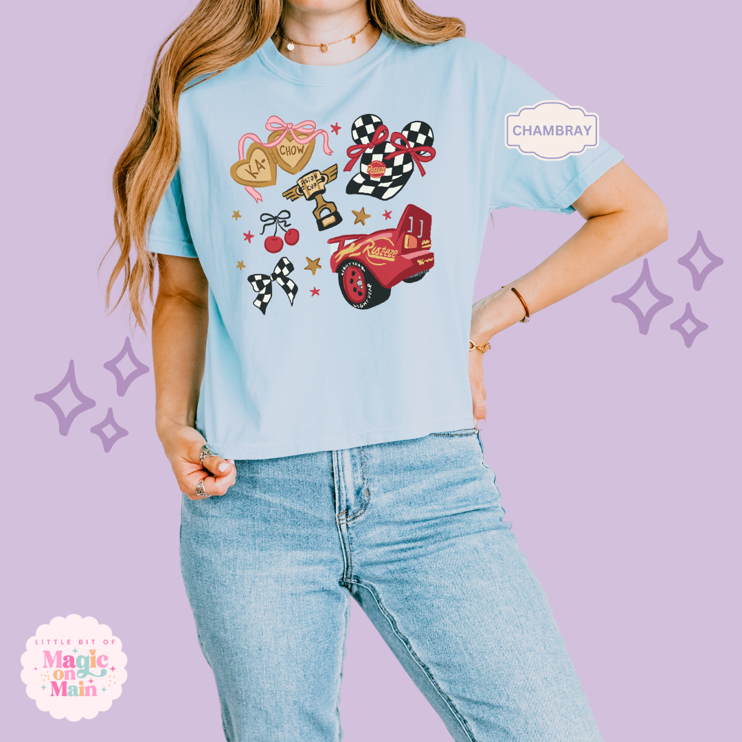 PRINTED RED CAR ELEMENTS COQUETTE - WOMENS BOXY T-SHIRT