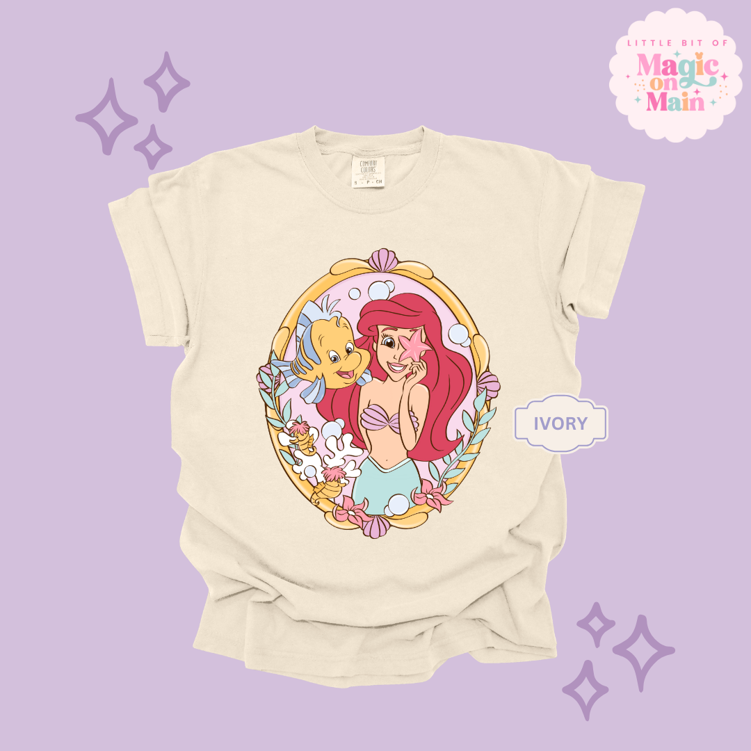 PRINTED MERMAID WITH FISH FRIEND - ADULT T-SHIRT