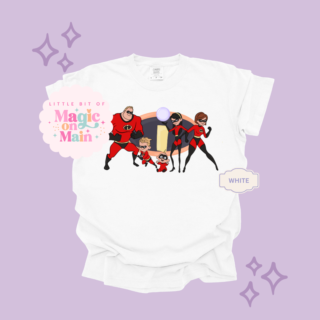 PRINTED SUPER HERO FAMILY NO SPARKLE - EXCLUSIVE TO MoM - ADULT T-SHIRT