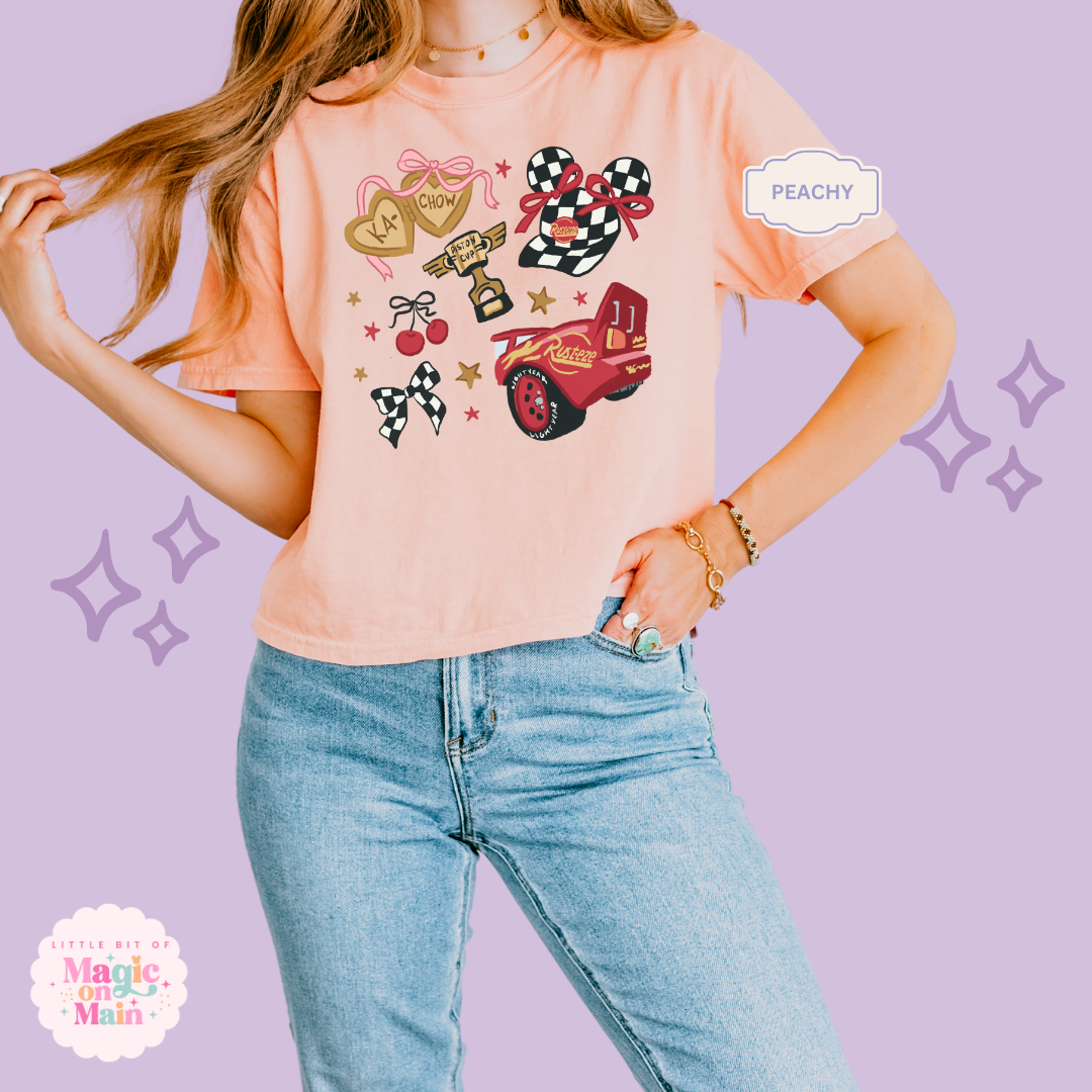 PRINTED RED CAR ELEMENTS COQUETTE - WOMENS BOXY T-SHIRT