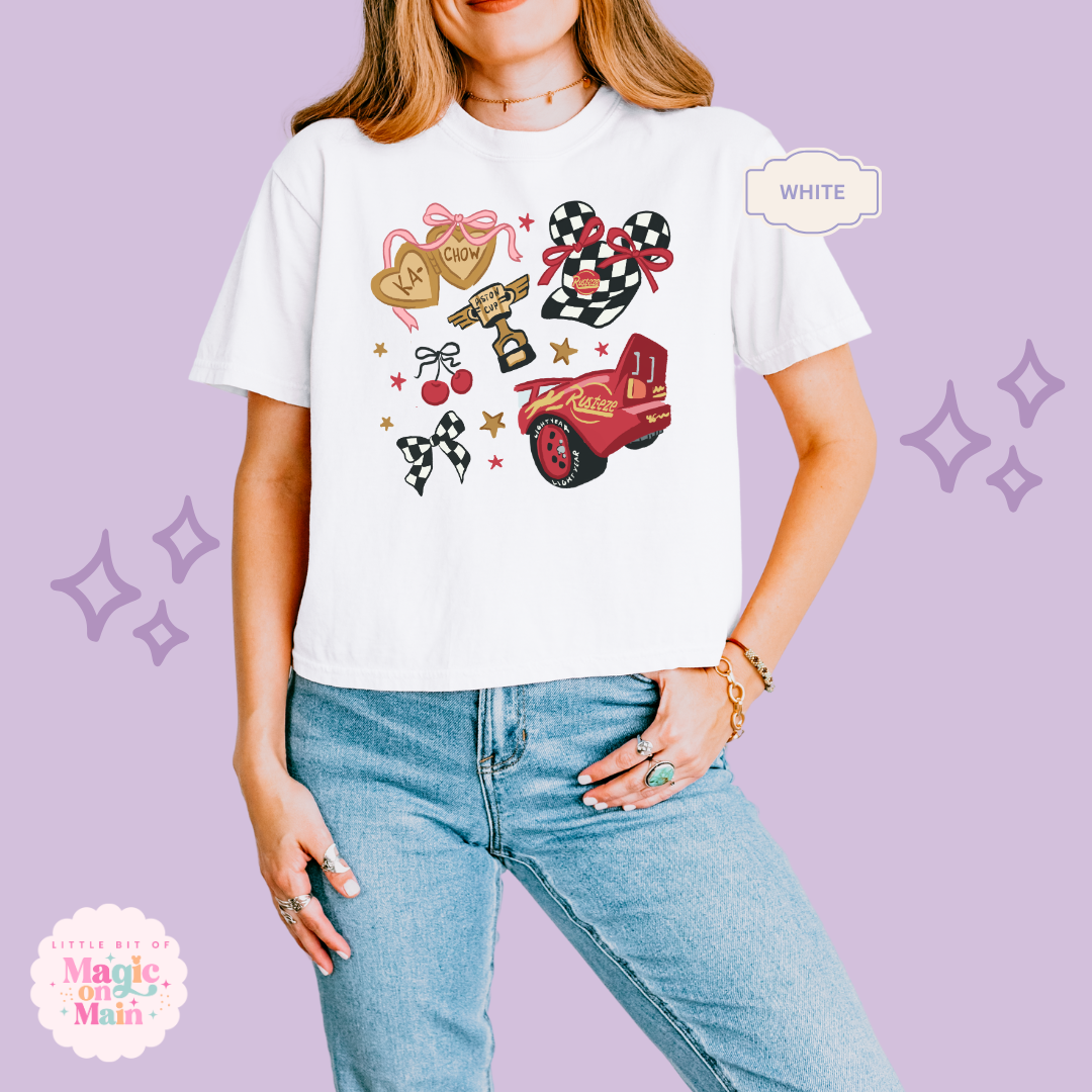 PRINTED RED CAR ELEMENTS COQUETTE - WOMENS BOXY T-SHIRT