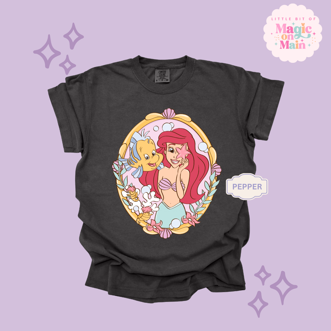 PRINTED MERMAID WITH FISH FRIEND - ADULT T-SHIRT
