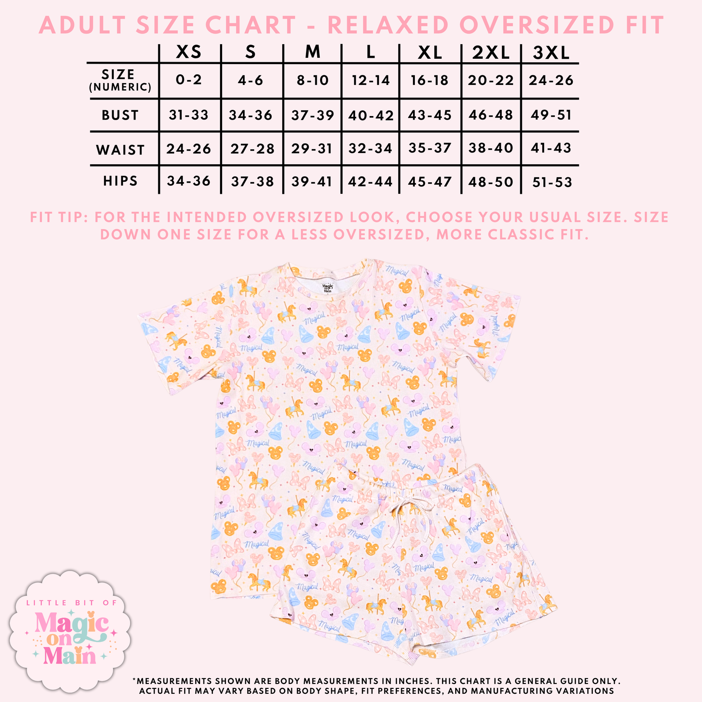 RTS OPEN BAG ADULT WAFFLE LOUNGE SET - SIZE ADULT S - MAGICAL PRINT - WILL NOT COME IN ORIGINAL PACKAGING, USED AS MARKET/BOUTIQUE DISPLAY