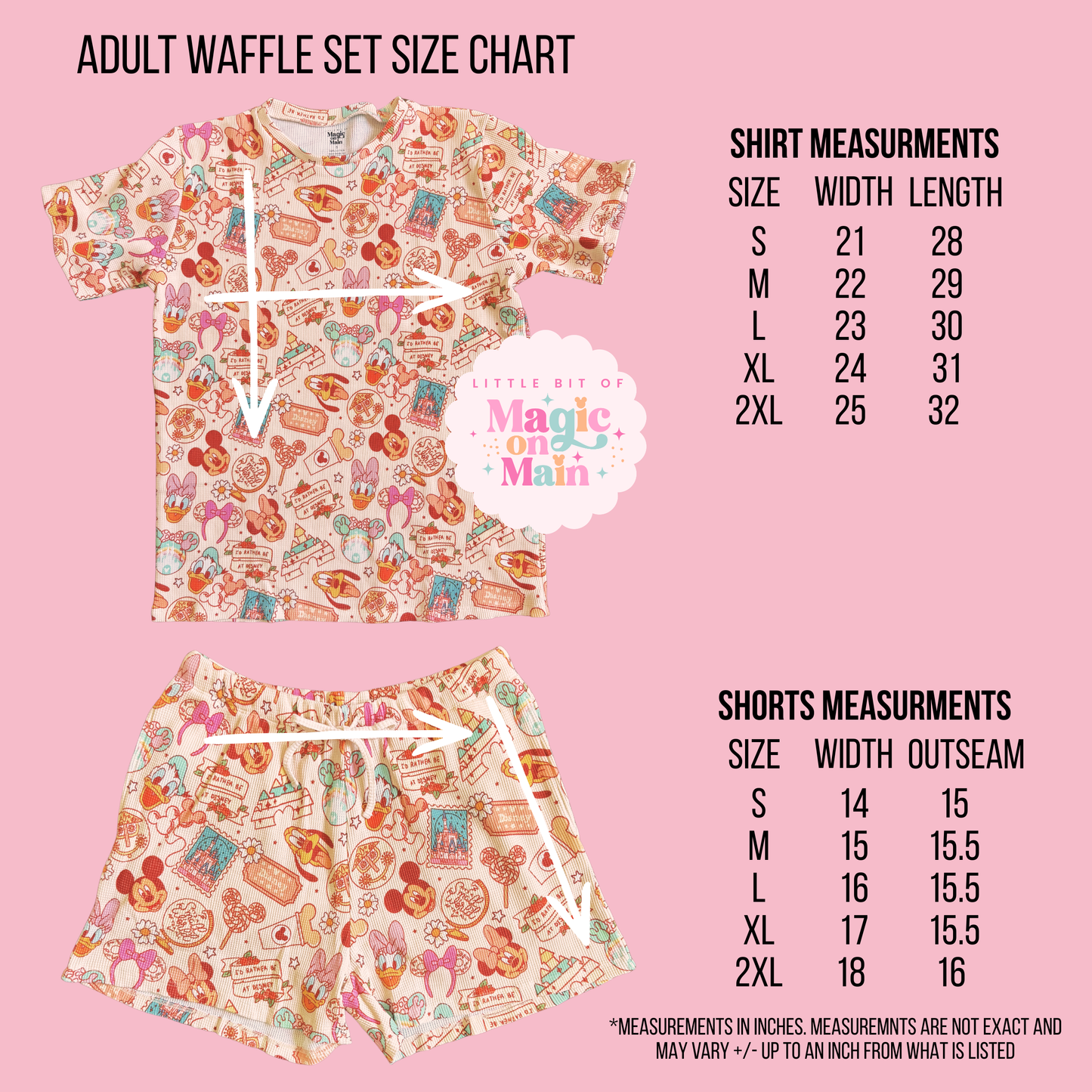 RTS OPEN BAG ADULT WAFFLE LOUNGE SET - SIZES ADULT S, M, 2XL - PARK GIRLIE PRINT - WILL NOT COME IN ORIGINAL PACKAGING, USED AS MARKET/BOUTIQUE DISPLAY
