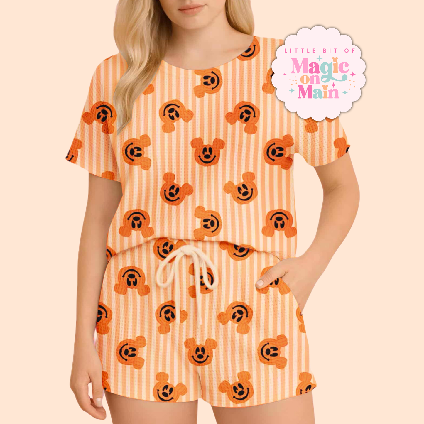 PREORDER ONLY - ANTICIPATED SHIP DATE JULY 15TH - 31ST- ORANGE PUMPKIN HEAVYWEIGHT COTTON WAFFLE KNIT LOUNGEWEAR