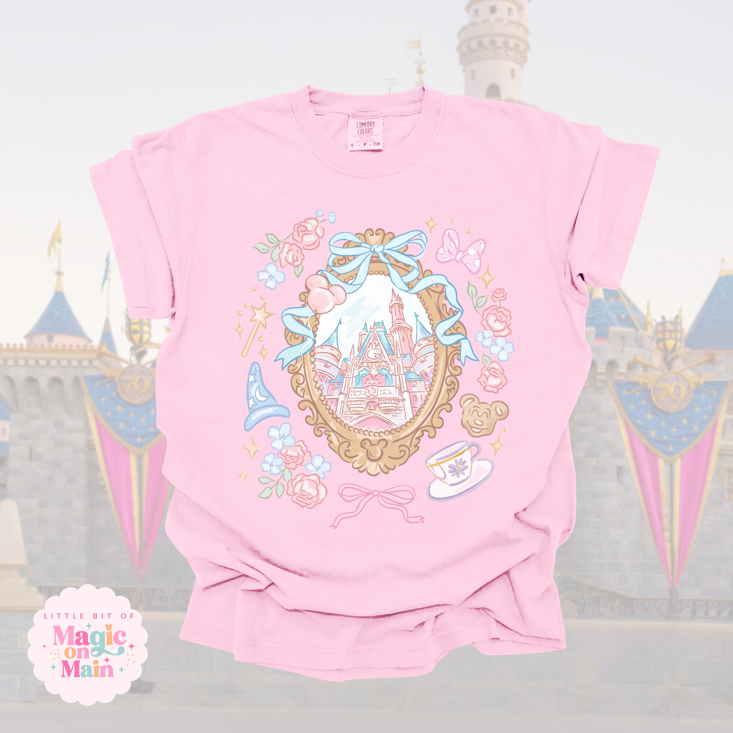 RTS KIDS PRINTED CASTLE - SIZE YOUTH S - BLOSSOM COMFORT COLORS TEE