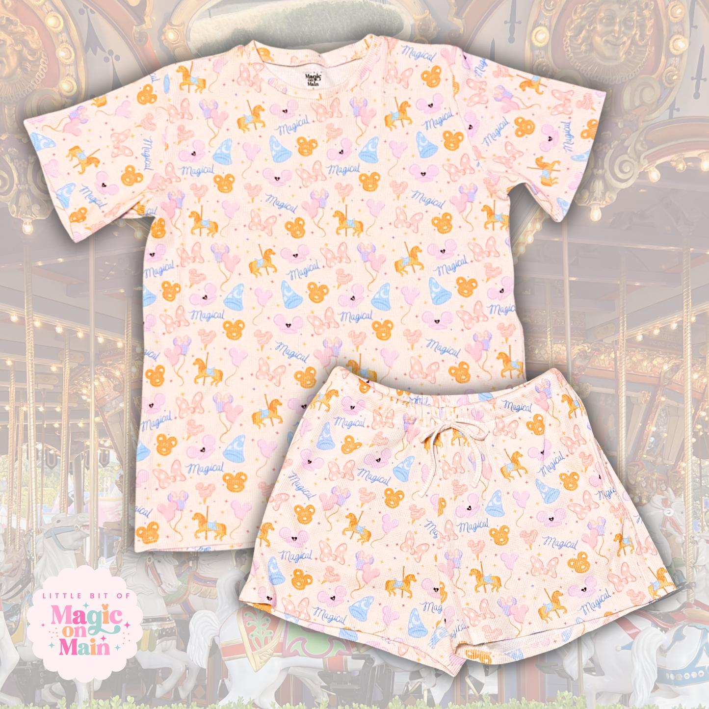 RTS OPEN BAG ADULT WAFFLE LOUNGE SET - SIZES ADULT M, L - MAGICAL PRINT - WILL NOT COME IN ORIGINAL PACKAGING, USED AS MARKET/BOUTIQUE DISPLAY (Copy)