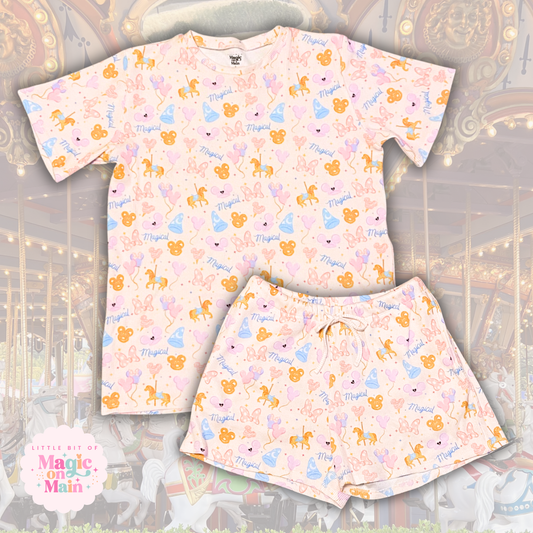 RTS OPEN BAG ADULT WAFFLE LOUNGE SET - SIZES ADULT M, L - MAGICAL PRINT - WILL NOT COME IN ORIGINAL PACKAGING, USED AS MARKET/BOUTIQUE DISPLAY