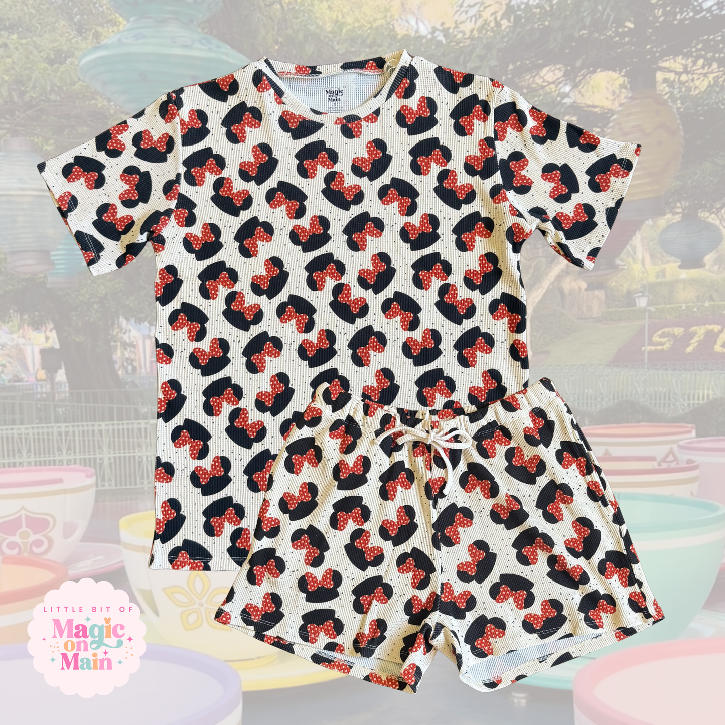 RTS OPEN BAG ADULT WAFFLE LOUNGE SET - SIZES ADULT S, M, XL - MOUSE BOWS PRINT - WILL NOT COME IN ORIGINAL PACKAGING, USED AS MARKET/BOUTIQUE DISPLAY (Copy) (Copy)