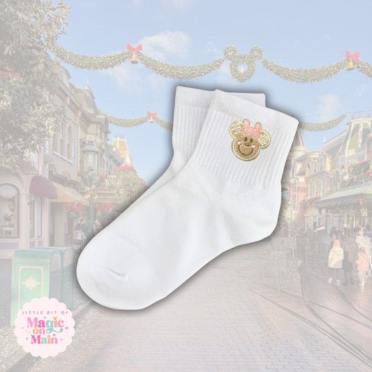 EMBROIDERED MNNIE GINGERBREAD - WOMEN'S CREW SOCKS