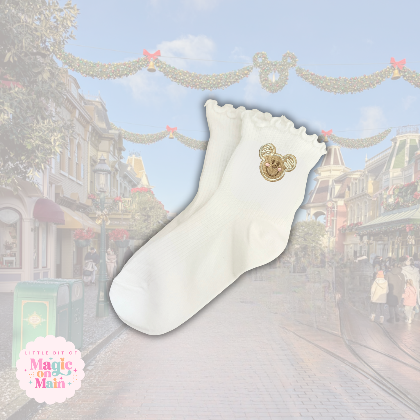 EMBROIDERED MCKY GINGERBREAD - WOMEN'S RUFFLE SOCKS