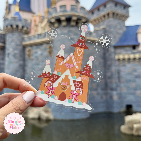 GINGERBREAD CASTLE - READY TO SHIP - 4 INCH DIE-CUT TRANSPARENT STICKER - EXCLUSIVE TO MoM
