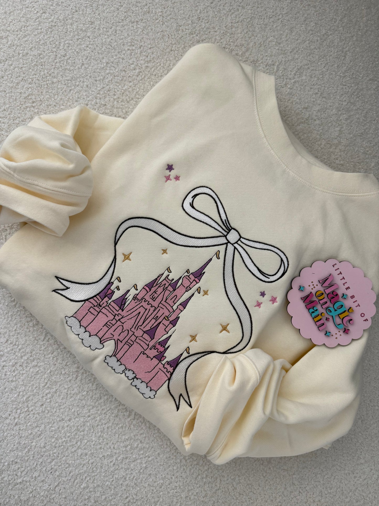 RTS EMBROIDERED PINK CASTLE - BONE INDEPENDENT TRADING CO SWEATSHIRT - SIZES S, M, L, 2XL