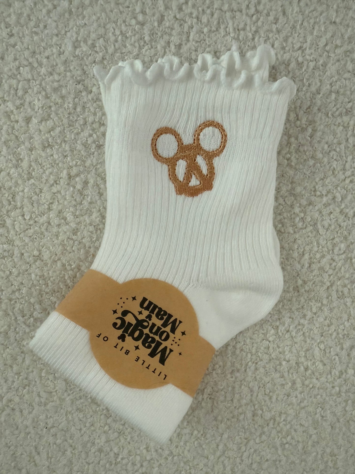RTS EMBROIDERED MCKY PRETZEL RUFFLE SOCKS - WOMENS SIZE 5-9