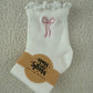 RTS EMBROIDERED PINK BOW RUFFLE SOCKS - WOMENS SIZE 5-9