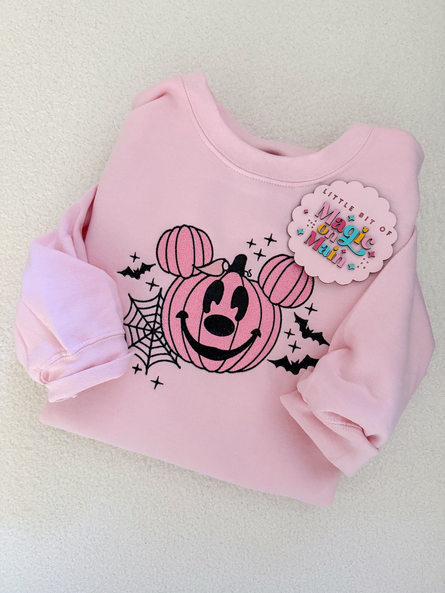 RTS EMBROIDERED PINK PUMKIN - SIZE S - PINK GILDAN SWEATSHIRT