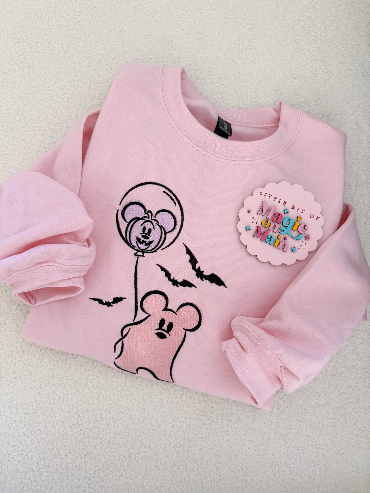 EMBROIDERED PINK MICKEY GHOST - ADULT SWEATSHIRT
