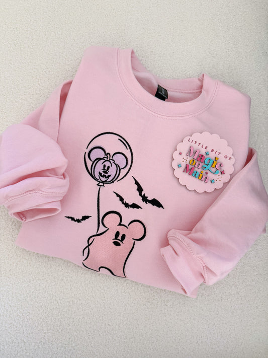 EMBROIDERED PINK MICKEY GHOST - ADULT SWEATSHIRT