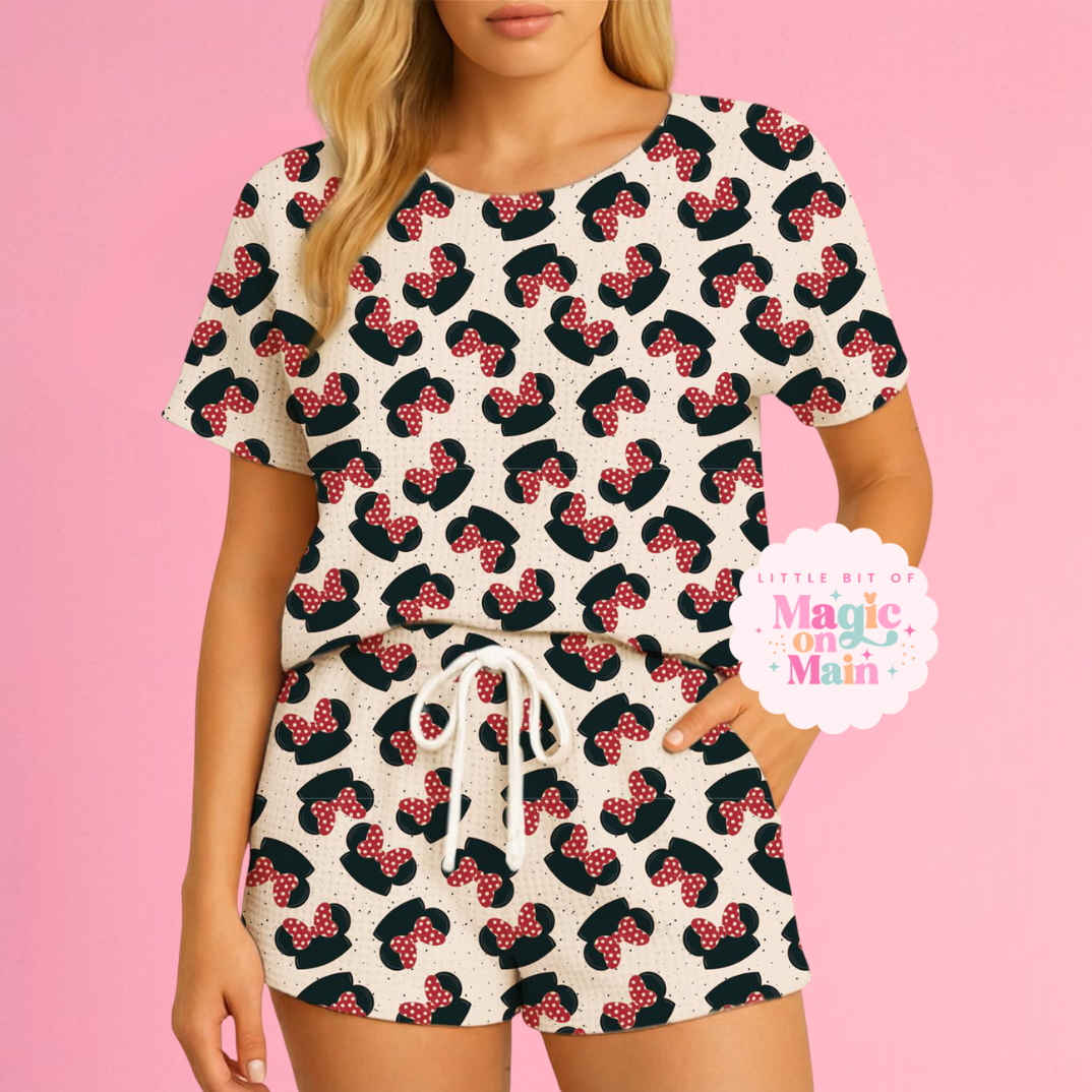 PREORDER ONLY - MOUSE BOWS - HEAVYWEIGHT COTTON WAFFLE KNIT LOUNGEWEAR - ANTICIPATED SHIP DATE MARCH 15TH-31ST (10018)
