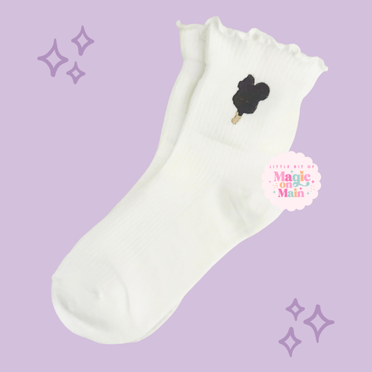 PREORDER - ANTICIPATED SHIP DATE FEB 1ST to 15TH - EMBROIDERED MKY ICE CREAM BAR - WOMEN'S RUFFLE SOCKS (10023)