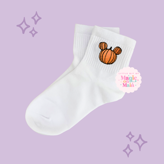 PREORDER - ANTICIPATED SHIP DATE JUNE 1ST - 15TH - EMBROIDERED ORANGE PUMPKIN - WOMEN'S CREW SOCKS 10058