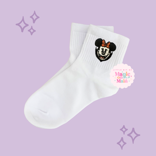 PREORDER - ANTICIPATED SHIP DATE JUNE 1ST - 15TH - EMBROIDERED MNIE VAMPIRE - WOMEN'S CREW SOCKS 10059