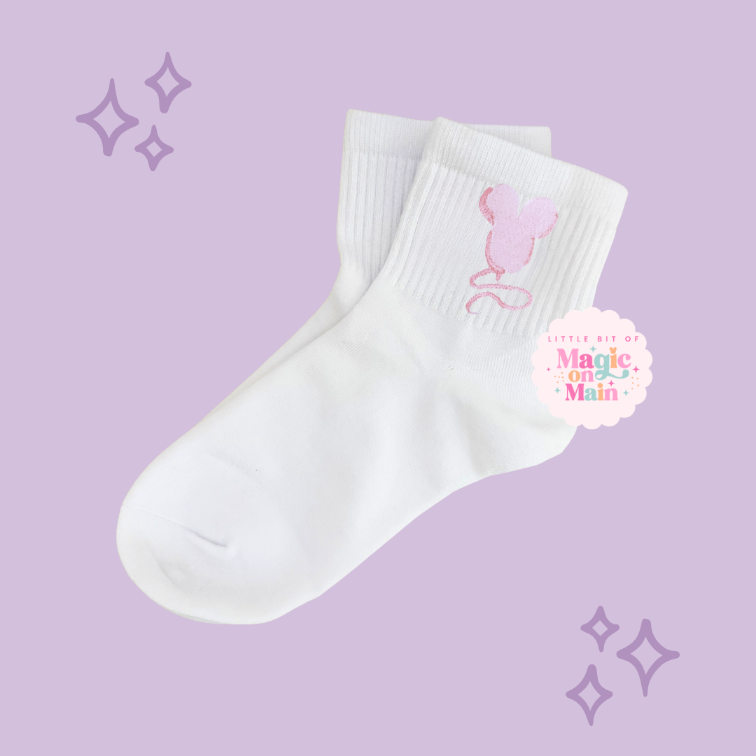 EMBROIDERED PINK BALLOON - WOMEN'S CREW SOCKS