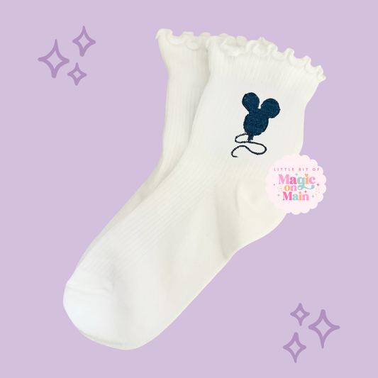 EMBROIDERED CHARCOAL BALLOON - WOMEN'S RUFFLE SOCKS