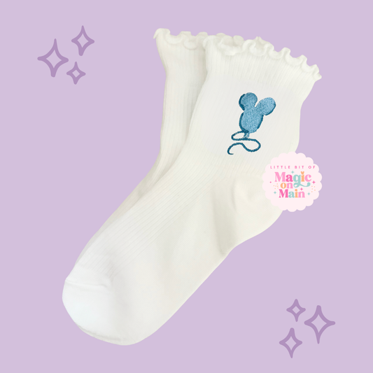 EMBROIDERED BLUE BALLOON - WOMEN'S RUFFLE SOCKS