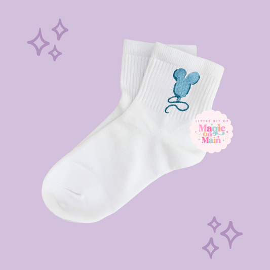 EMBROIDERED BLUE BALLOON - WOMEN'S CREW SOCKS