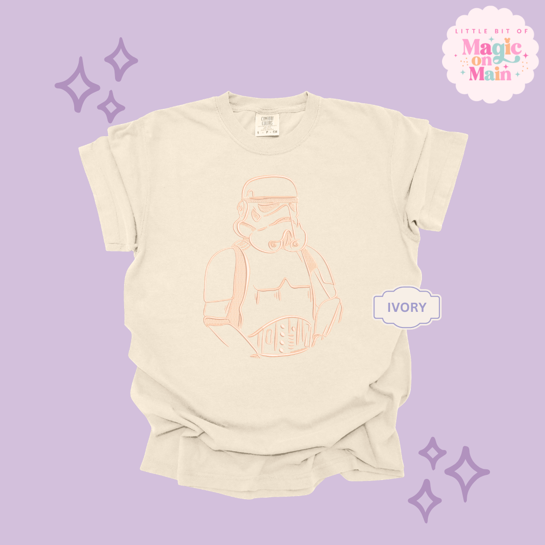 EMBROIDERED STRM TROOPER - OUTLINE ONLY - EXCLUSIVE COLLAB DESIGN - ADULT T-SHIRT