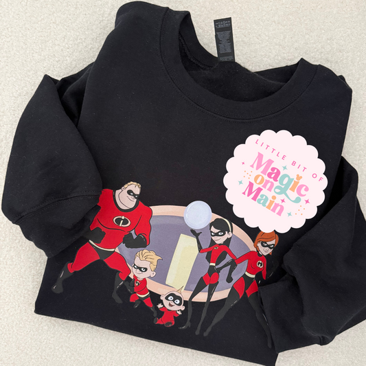 PRINTED BLACK SUPER HERO FAMILY NO SPARKLES - KIDS/ADULT SWEATSHIRT